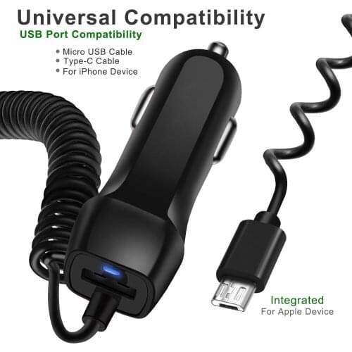 BaySerry USB Car Charger With Type-c Micro Cable For Samsung S21 S20 S10 Plus S7 Car Charger With Cable For Redmi Note 9 8 Pro