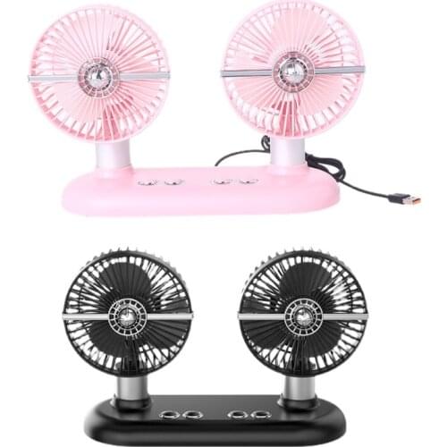 Dual Head Car Fan Automobile Vehicle Fan Powerful Quiet Ventilation Electric Car Fans with Comfortable USB Plug for Car