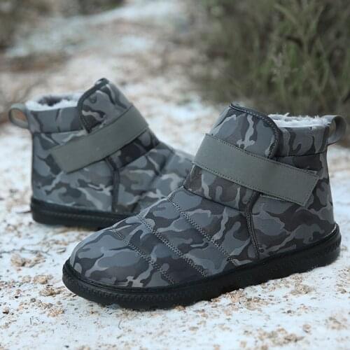 Camouflage Winter Men Boots Plus Size 47 High top Plush Warm Casual Shoes For Men Snow Boots Waterproof Unisex Ankle Boots 2021