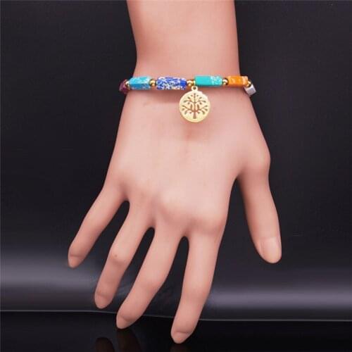 Tree of Life Stainless Steel Bracelet Charm Women Gold Color Chakra Bracelet Jewelry pulseras mujer B18733