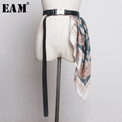 [EAM] Pu Leather Adjust Silk Scarf Long Belt Accessories Personality Women New Fashion Tide All-match Spring Autumn 2021 1B011