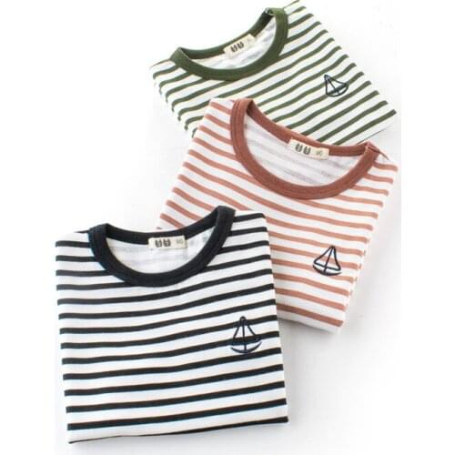 Ins Explosion T-Shirt Modis Korean ChildrenS Wear T-Shirt For Boy Striped Pattern Boy Short Sleeve Wholesale Baby Clothes