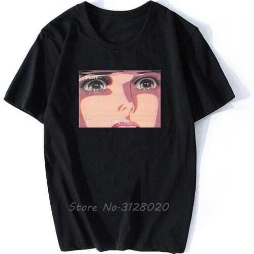 Sad Retro Anime Crying Eyes Vaporwave T-Shirt Short Sleeve Tshirt Casual Tees Tops Harajuku Streetwear Aesthetic Clothes