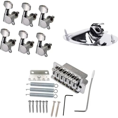 Chrome 6 String Guitar Tremolo Bridge System+Boat Shape Jack+6R Sealed Gear Tuning Pegs Machine Heads