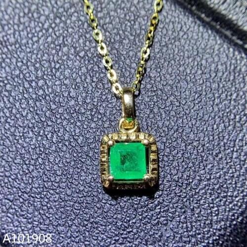 KJJEAXCMY boutique jewelry 18K Gold inlaid Natural emerald pendant womens beautiful necklace support detection