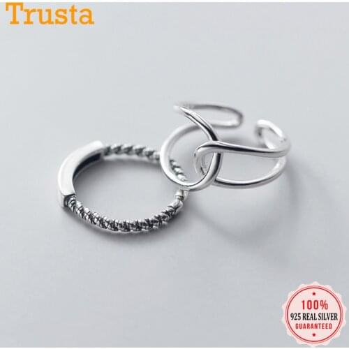 Trustdavis Authentic 925 Sterling Thai Silver Cross Twist Opening Ring Sizable For Women Silver 925 Ring Jewelry Gift DA731