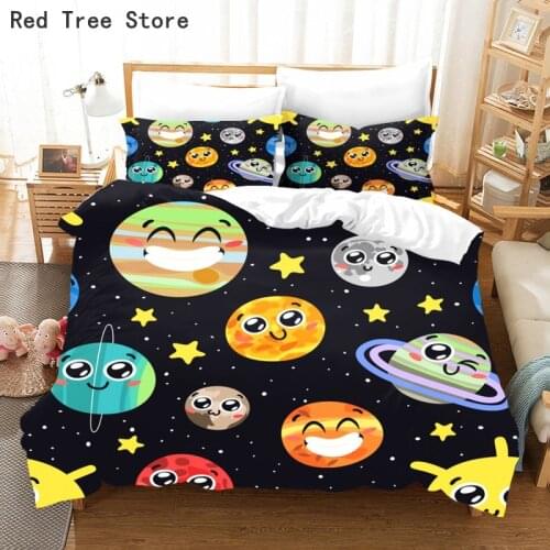 Universe Outer Space Themed Bedding Set 3D Cartoon Duvet Cover Pillowcase Sets 2/3pcs Bed Quilt Comforter Bedroom Kids Textile