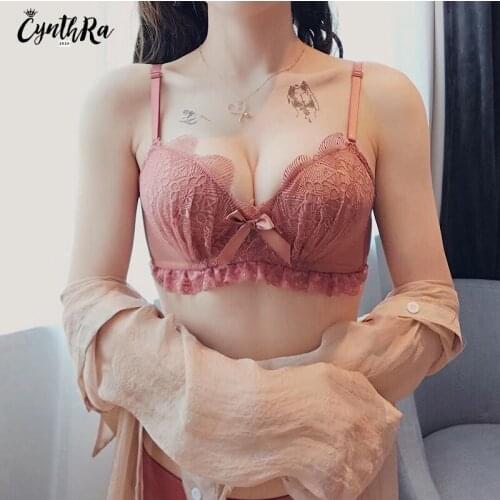CYNTHRA Bra Panty Set Top Women Sexy Wireless Lace Push Up Bra Adjustable Bralette And Seedless Underwear Lingerie Underwear