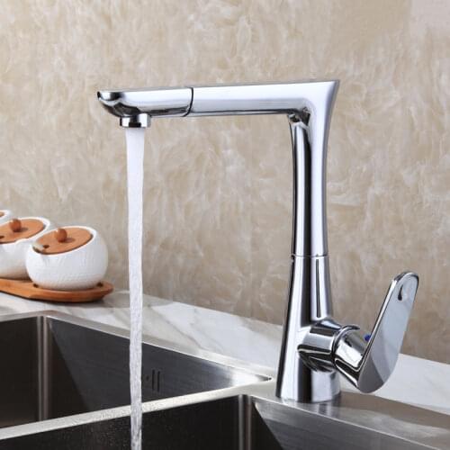 Kitchen Faucet Sink Mixer Taps Brushed Chrome Brass Hot and Cold Tap 360 Degree Rotation Water Mixer Taps Deck Mounted Faucets
