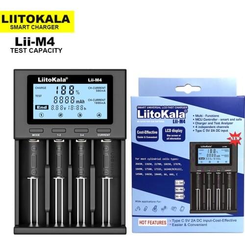 LiitoKala Lii-M4 Can Test The Battery Capacity Charger, LCD Display General 5V Smart Charger is 26650 18650 21700 18500 AA AAA
