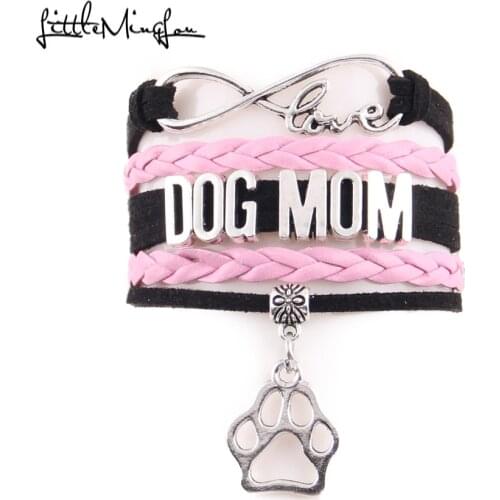 Little MingLou Infinity love Dog mom Bracelet dog paw Charm leather wrap men bracelets & bangles for Women jewelry