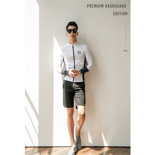 Mens Black and White surf suit Fashion Rash Guard UV Protect Lone Sleeve Swimsuit