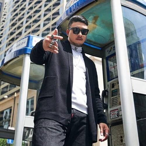 Autumn large mens tide card cardigan big loose long sweater plus size handsome men 7XL 6XL