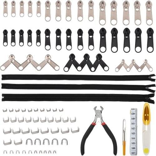 Zipper Repair Kit Replacement Metal Handle Zipper Extender Tab Fixer Zipper Sliders for Luggage Cloths Jacket Installation Tools