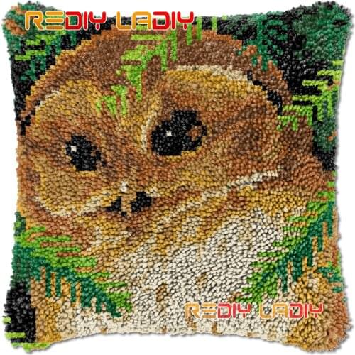 Latch Hook Cushion Owl Face DIY Needlepoint Kits Chunky Acrylic Yarn Arts Crocheting Lofty Pillow Case Hobby & Crafts