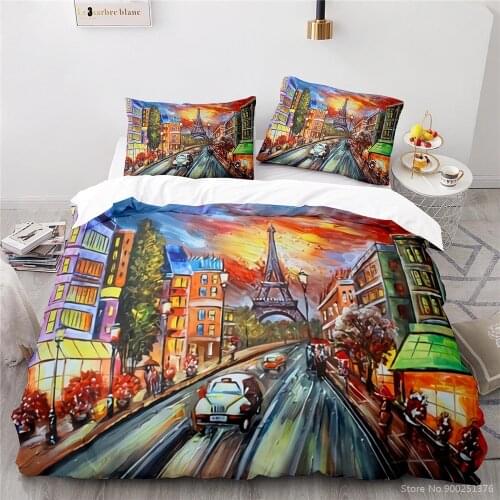 City Street View of Paris Oil Painting 3D Printed Duvet Cover Set Twin Full Queen King Size Bedding Set Home Textile Bedclothes