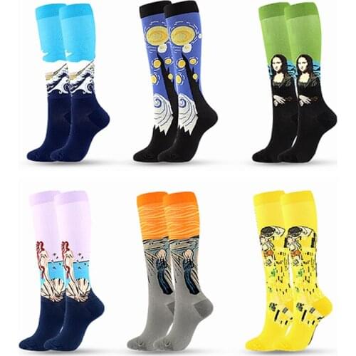 Socks Compression Man Woman Oil Leg Pressure Stockings Mona Lisa Famous Painting Nylon Compress Running Sport