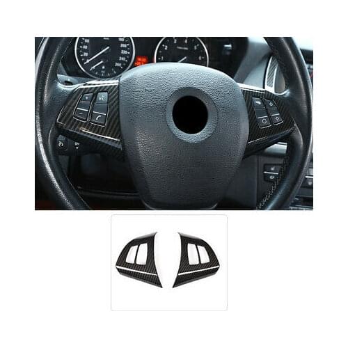 Carbon Fiber Look Steering Wheel Button Cover Trim 2pcs For BMW X6 E71 2008-2014