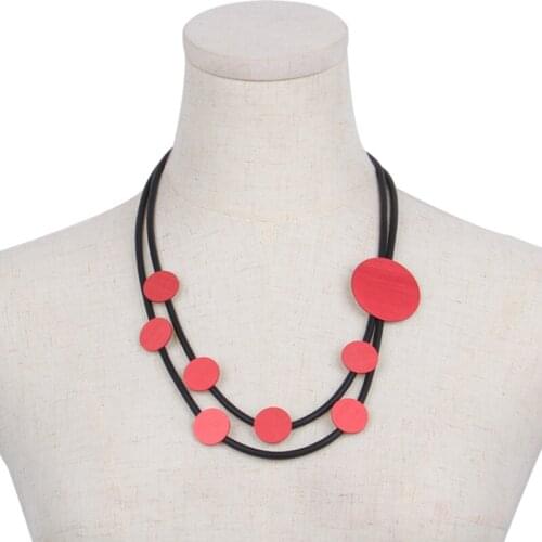 Women Circle Choker Necklace Black Layered Chain With Hot Red Pendant Necklace Bohemia Stylish Jewelry Clothes Accessories Gift