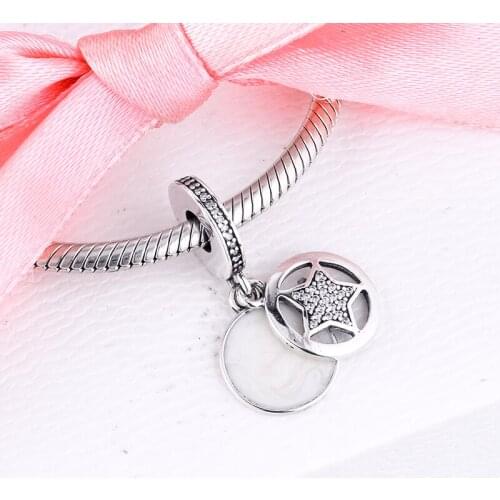 Fits For Pandora Bracelets Friendship Star Charms with Silver Enamel & CZ 100% 925 Sterling-Silver-Jewelry Beads Free Shipping