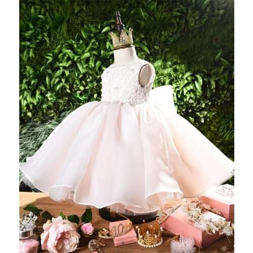 Pink Lace Baby Girl Dress for Baptism Beaded Christening Gown Party Princess Wedding Infant Outfit Newborn 1st Birthday Dress