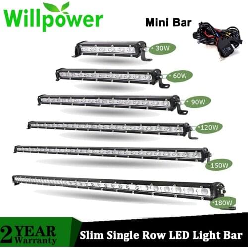 Willpower Slim LED Light Bar Single Row 7" 13" 20" 25" 32" 38'' inch 90W 120W 150W 180W For SUV 4X4 Off Road LED Work Light Lamp