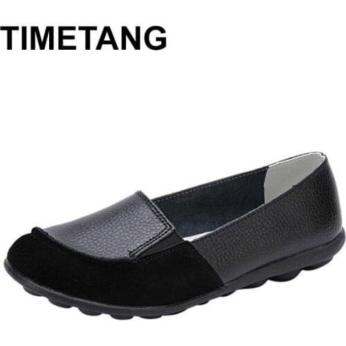 TIMETANG Patchwork Womens Loafers Genuine Leather Ladies Shoes Slip On Casual Sneakers Women Moccains Female Oxfords Shoes