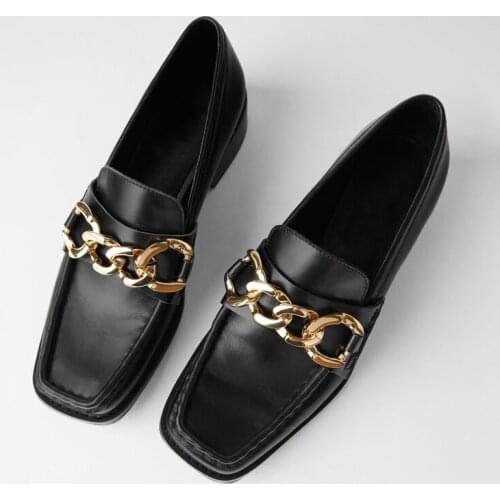 2021 Autumn Brand Shoes Women Thick Heel Single Shoes British Black Genuine Leather Sqaure Toe Shoes Woman Pumps Ladies Shoe