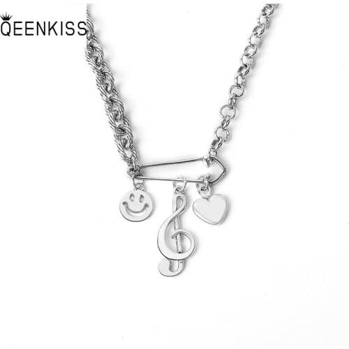 QUEENKISS NC659 Fion Jewelry Wholesale Fashion Lady Girl Birthday Wedding Gift Love Smiley 925 Sterling Silver Pendant Necklace