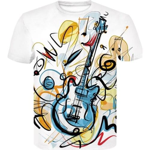 Funny 3D Printed da Vinci guitar men T-shirt retro graphic music novelty clothing summer off white hip-hop short sleeve t shirts