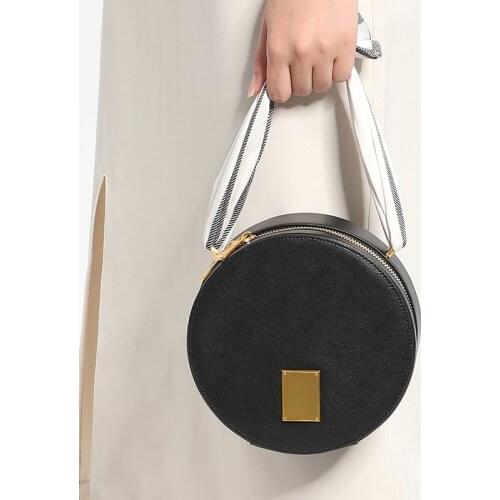 173 Cow Leather Women Round Chain Crossbody Bag Zipper Shoulder Bags
