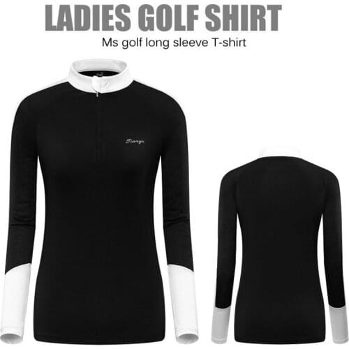 Women Long Sleeve Golf Shirts Sun Protection Quick-dry Training Tops Zipper Neck Slim Shirts Golf Apparel Sizes XXL D0694