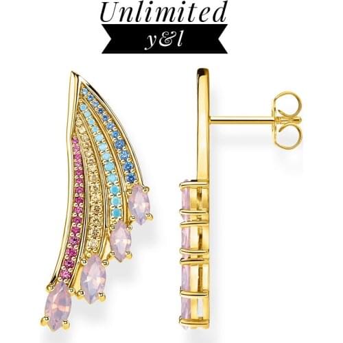 Hummingbird Feahter Stud Earring Thomas Gold Rainbow 925 Sterling Silver Wing Ear Stud Fine Jewerly For Women Bohemia Gift 2020