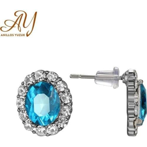 Anillos Yuzuk New Luxury Female Blue Oval Stud Earring Fashion 925 Sterling Silver Filled Double Earrings For Women Party Gifts