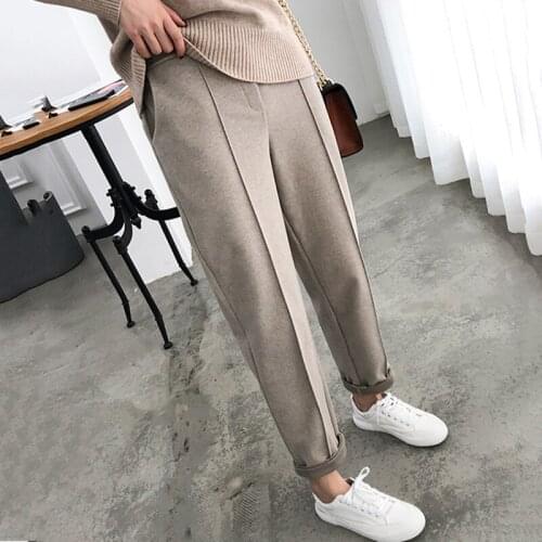Thicken Women Harem Pants 2019 Autumn Winter Plus Size Office Lady Woolen High Waist Suit Pant Loose Female Ankle Length Trouser