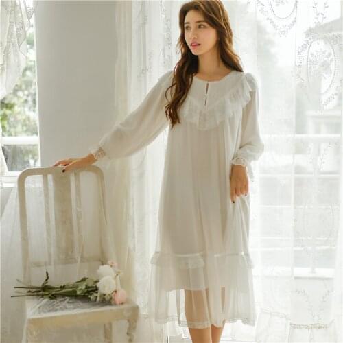 Womens Lolita Dress Mesh Princess Sleepshirts Vintage Palace Style Voile Lace Nightgowns Nightdress Sleep Loungewear