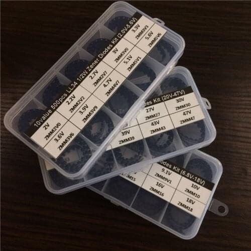 1500pcs 30Valuesx50 2.0V~47V LL34 1/2W SMD Zener Diode Assortment Electronic kit With 3 storage Box