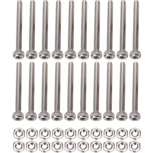 M2 x 20mm Long Hex Socket Knurled Cap Screws Bolts Nuts Set 20Pcs