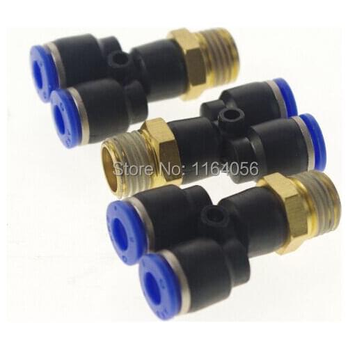 5pcs Tube OD 10mm x BSPT 3/8 Push In Threaded Male Y Pneumatic Jointer Connector