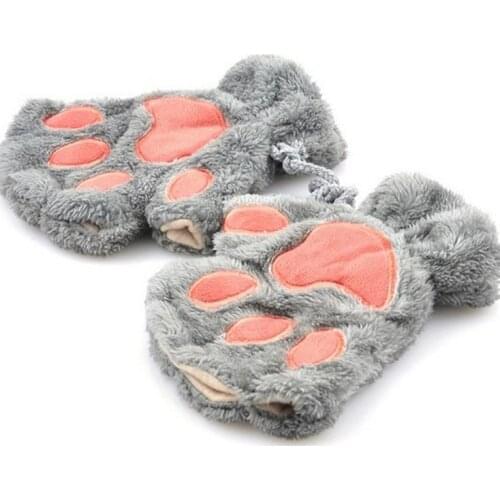 500pair/lot Fluffy Bear/Cat Plush Paw/Claw Glove soft toweling ladys half covered cat paw gloves