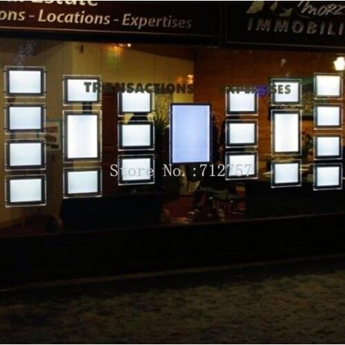 Real Estate Agent A3 Cable Hanging LED Window Display Sets Acrylic Poster Frame LED Light Panel for Shop Window Display