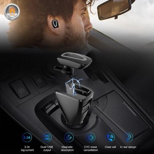 Car USB Charger 2 Port 3.0 Fast Charge Bluetooth 5.0 Bluetooth Headphones Two-In-One Car Charger for IPhone Samsung Tablet