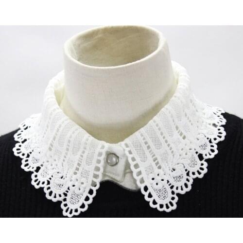 Adult White Detachable Collar Lace Floral Lapel Fake Collars for Women False Button Collar Blouse Top Female Shirt Nep Kraagie