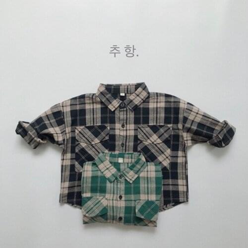 Korea autumn and winter childrens wear childrens Plaid long sleeve shirt boys and girls Korean casual Plaid Shirt
