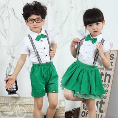 Childrens Chorus Costumes Kindergarten Performance Costumes Pupils Collective Recital Suit Bib Pants Men and Women