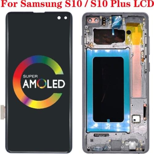 SUPER AMOLED G975F LCD For Samsung S10 Plus LCD Display Touch Screen With Frame SM-G975A G973U1 S10 LCD Screen Replacement Parts