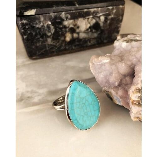 Dr Stone Natural Stone Women 'S Turquoise Stone adjustable Ring AHL20