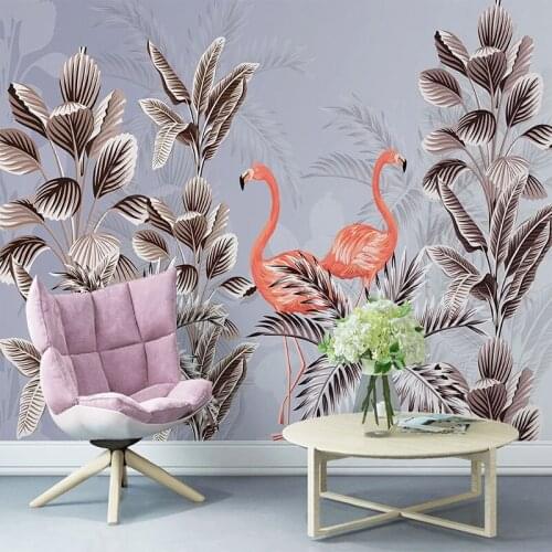 Custom Photo Wallpaper Nordic Tropical Rainforest Flamingo Mural Living Room TV Sofa Bedside Background Wall Papel De Parede 3 D