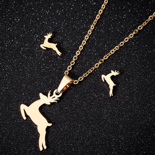 Hfarich Lucky Christmas Jewelry Sets Unique Jumping Deer Necklaces Studs Earrings For Women Girls Jewellery Gifts