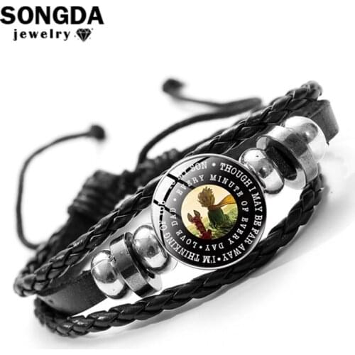 SONGDA Hot TO MY SON Leather Bracelets Glass Dome Pendant Weave Bangles Childhood Memories Teen Jewelry Fatherly Love Kids Gifts